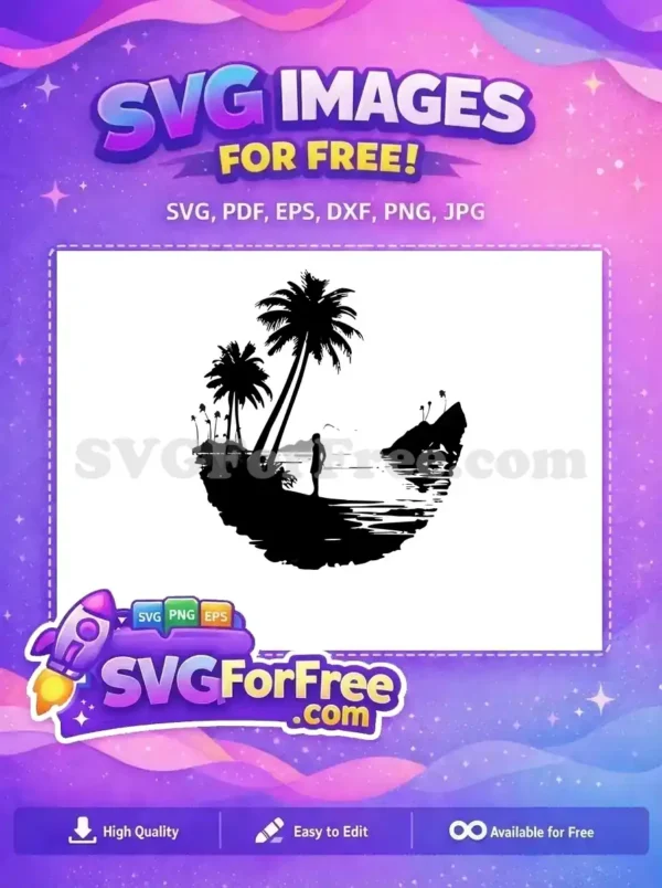 Free Woman Silhouette Free Palm Trees Tropical Island Free SVG