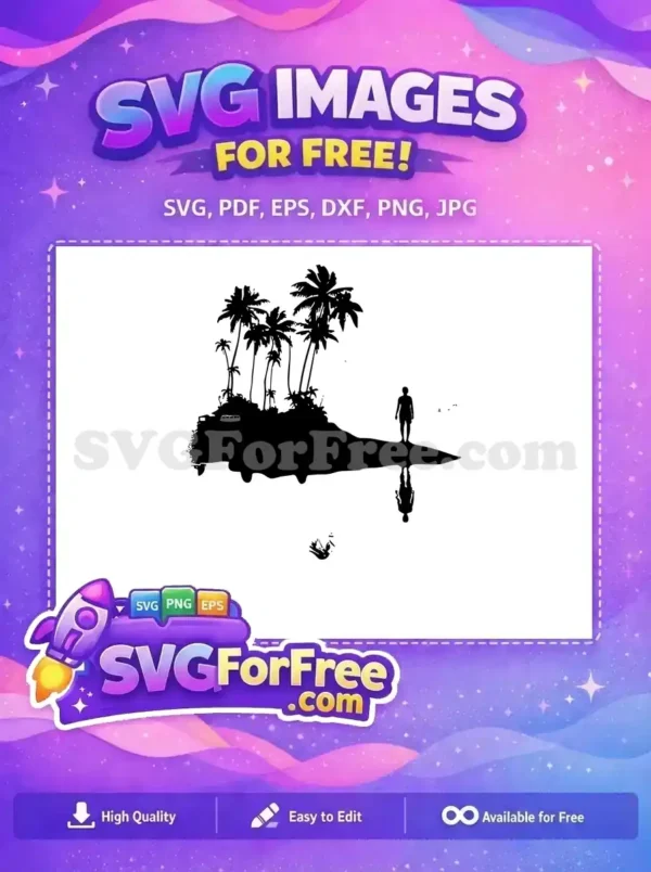 Free Palm Trees Free Island Man Reflection Silhouette Free SVG