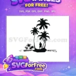 Free Man Silhouette Free Palm Trees Tropical Island Free SVG - Instant Download