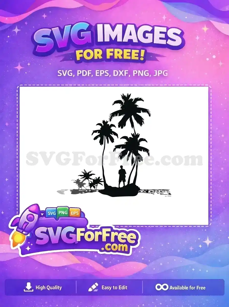 Free Man Silhouette Free Palm Trees Tropical Island Free SVG