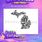 Free Ornate Michigan Free State Silhouette USA Free SVG - Instant Download