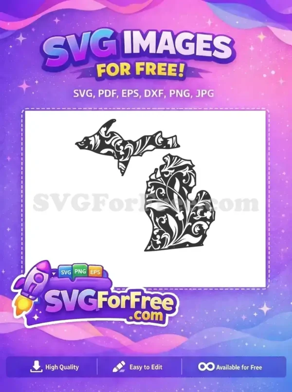 Free Ornate Michigan Free State Silhouette USA Free SVG