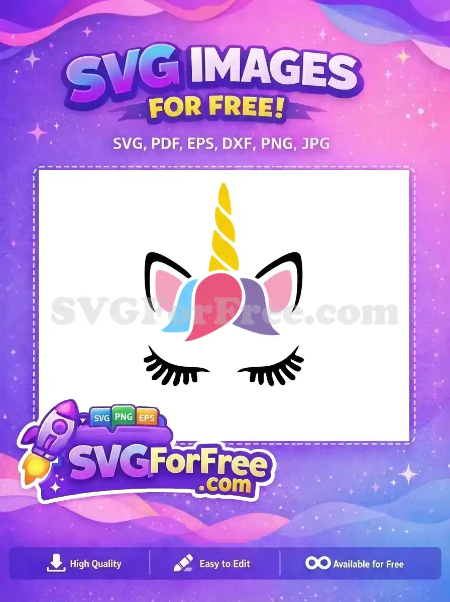 Free Eyelashes Free Colorful Mane Unicorn Face Free SVG