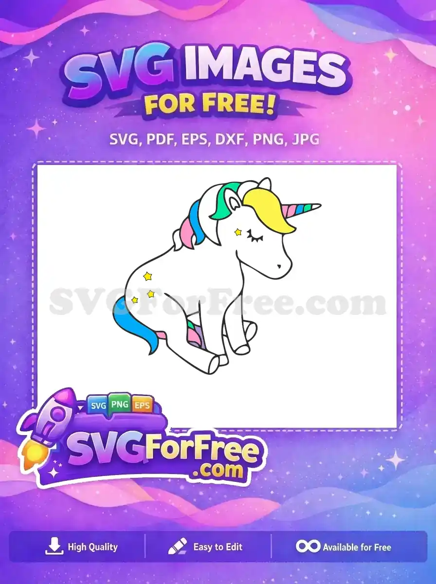 Free Sitting Unicorn Stars Free Colorful Mane Cartoon Free SVG