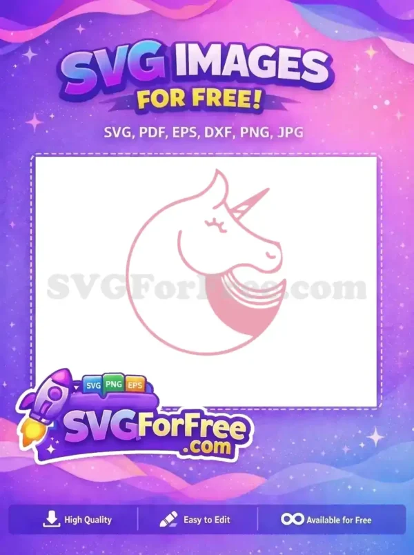 Free Pink Outline Free Smiling Unicorn Category 1 Free SVG