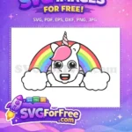 Free Surprised Unicorn Free Rainbow Clouds Unicorn Free SVG - Instant Download