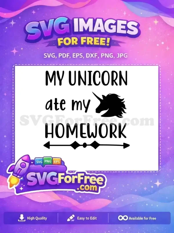 Free Black Silhouette Free Eating Homework Unicorn Free SVG
