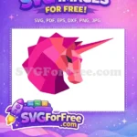 Free Geometric Faceted Free Pink Unicorn Head Free SVG - Instant Download
