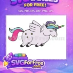 Free Cartoon Flying Free Purple Unicorn Stars Happy Free SVG - Instant Download