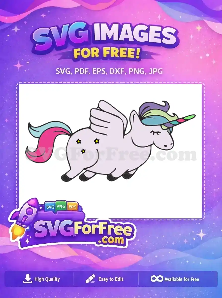 Free Cartoon Flying Free Purple Unicorn Stars Happy Free SVG