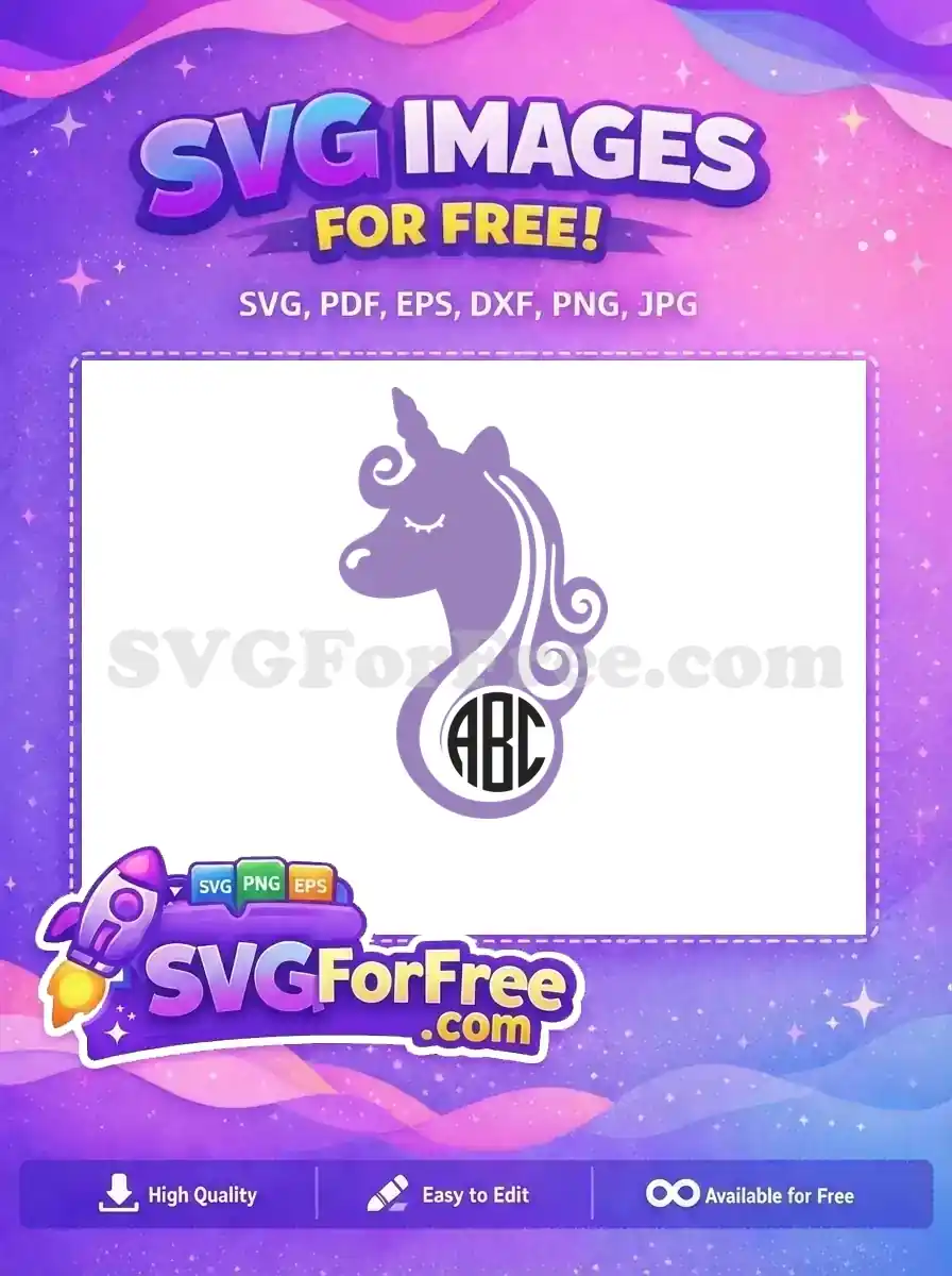 Free Purple Unicorn Eyelash Free Monogram Initial Free SVG