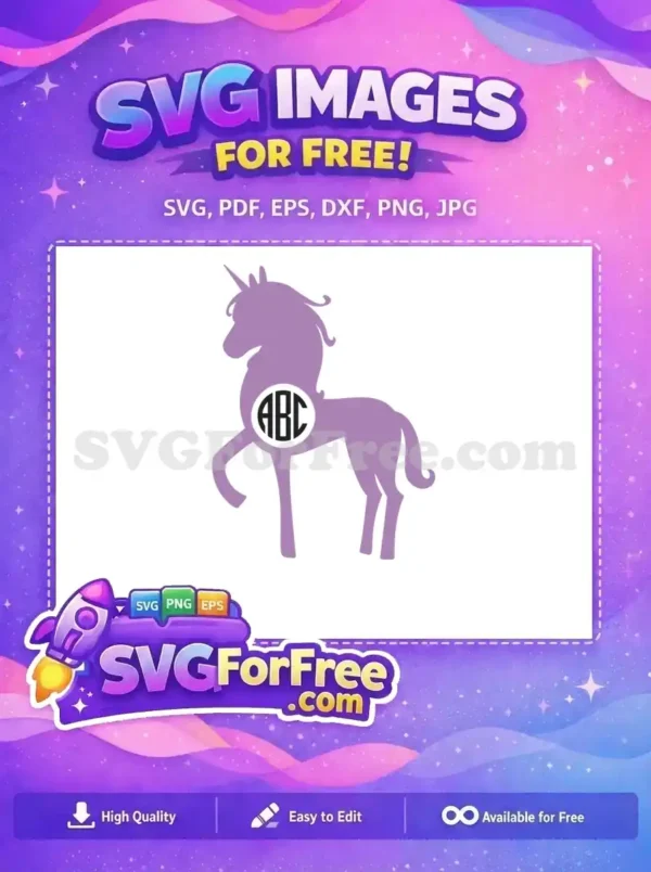 Free Lavender Unicorn Monogram Free Initial ABC Design Free SVG