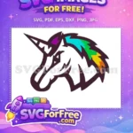 Free Rainbow Mane Free Horn Unicorn Head Free SVG - Instant Download