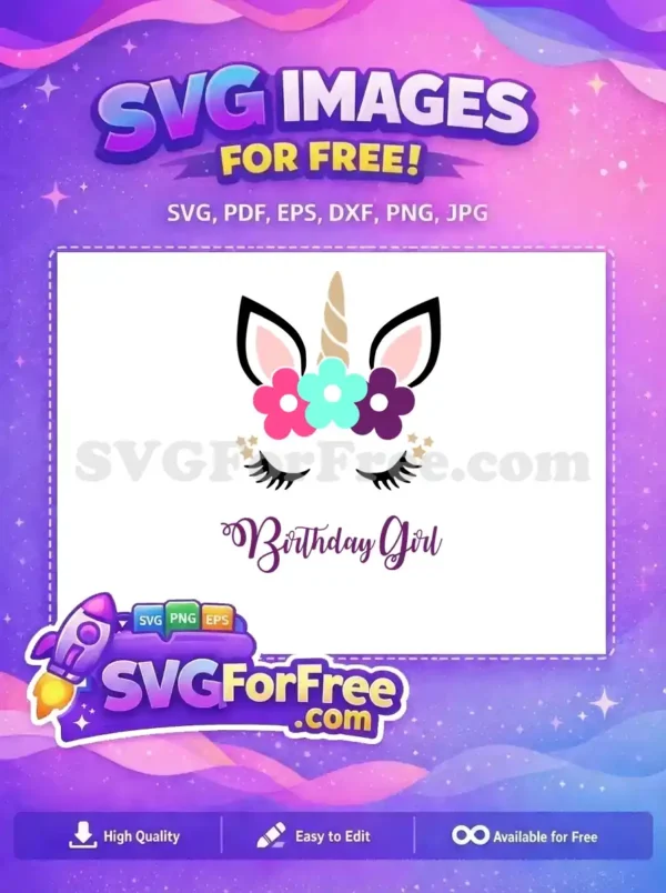 Free Eyelash Unicorn Free Birthday Girl Flowers Free SVG