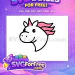 Free Smiling Unicorn Free Pink Mane Cartoon Free SVG - Instant Download