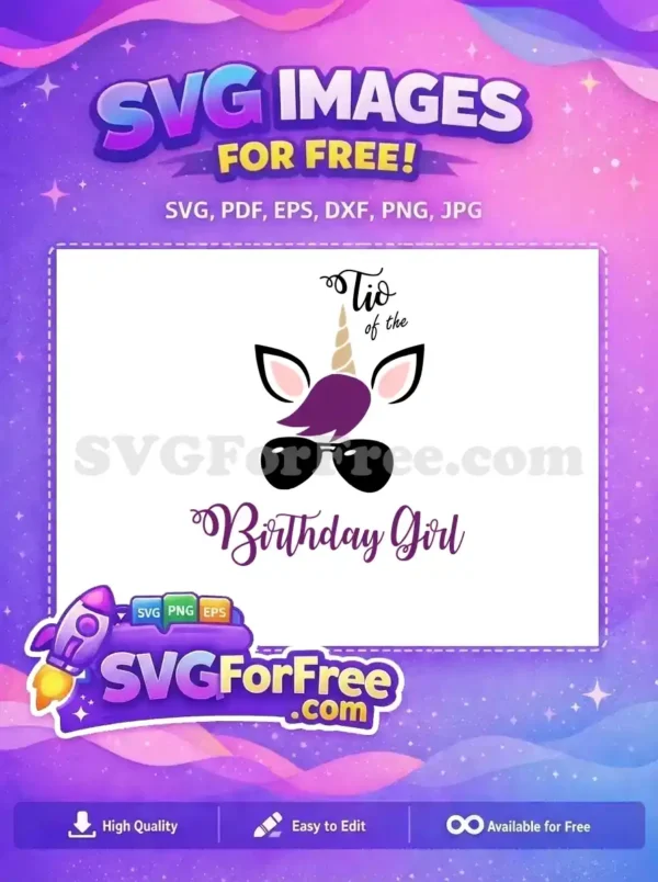 Free Sunglasses Unicorn Free Birthday Girl Tio Free SVG 1