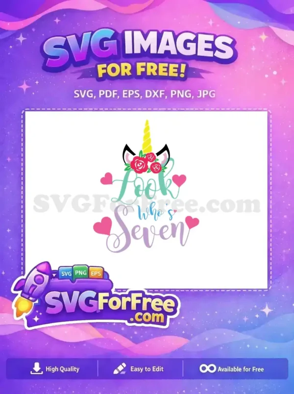 Free Teal Look Free Pink Hearts Seventh Birthday Free SVG