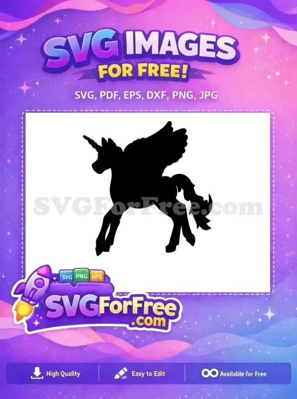 Free Winged Unicorn Free Silhouette Detailed Mane Free SVG