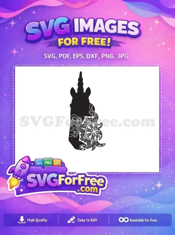 Free Black Unicorn Mandala Free Floral Details Pattern Free SVG