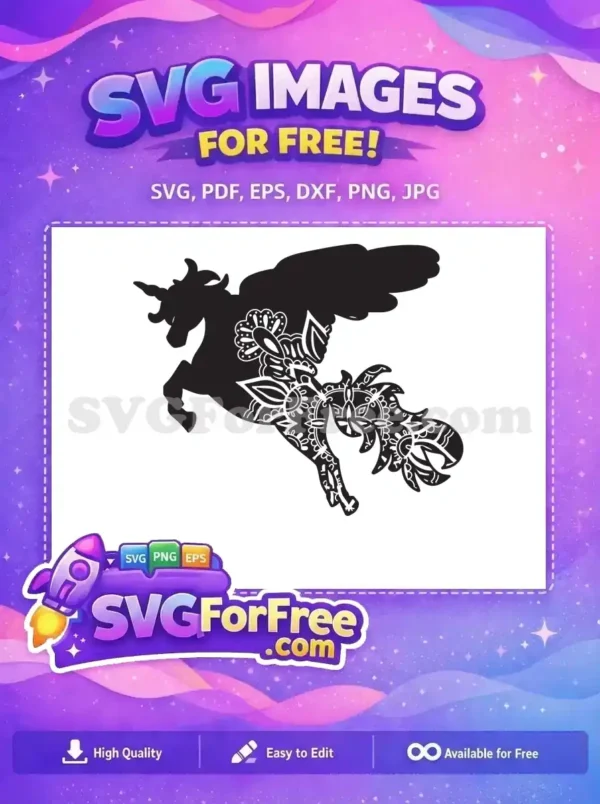 Free Floral Mane Free Winged Horned Silhouette Unicorn Free SVG