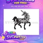 Free Detailed Floral Unicorn Free Black Silhouette Unicorn Free SVG - Instant Download