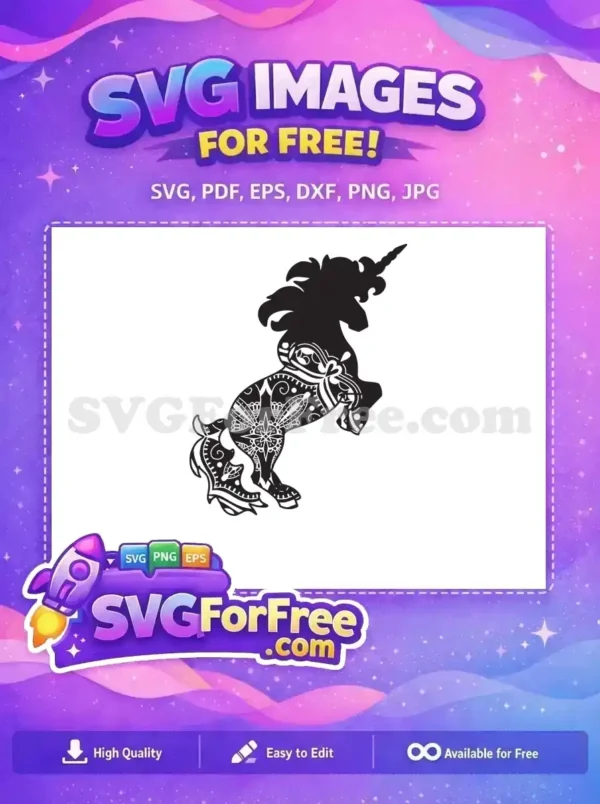 Free Detailed Floral Free Mandala Unicorn Silhouette Free SVG