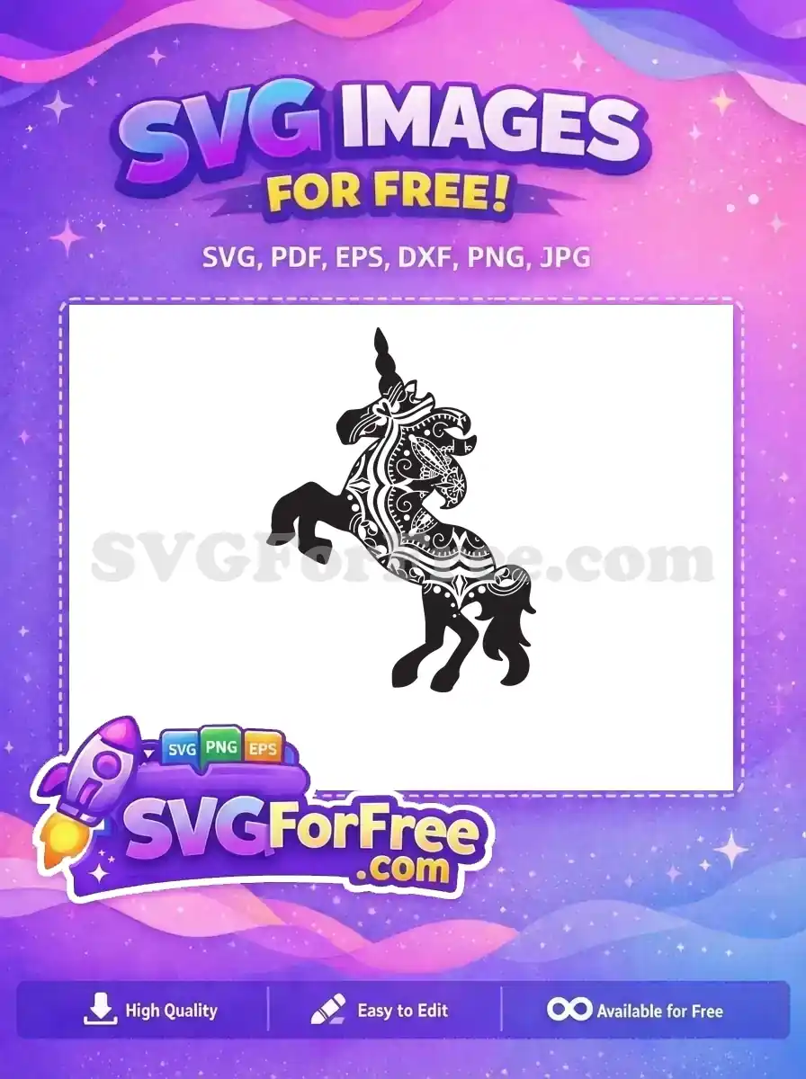Free Black Unicorn Free Intricate Pattern Mythical Free SVG