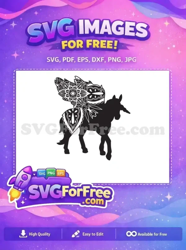 Free Detailed Wings Free Intricate Design Unicorn Free SVG Free Detailed Wings Free Intricate Design Unicorn Free SVG