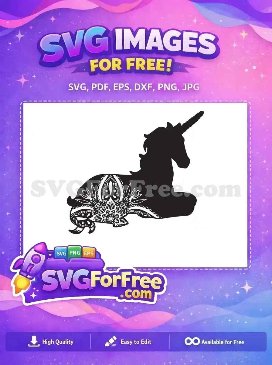 Free Black Silhouette Free Floral Pattern Unicorn Free SVG