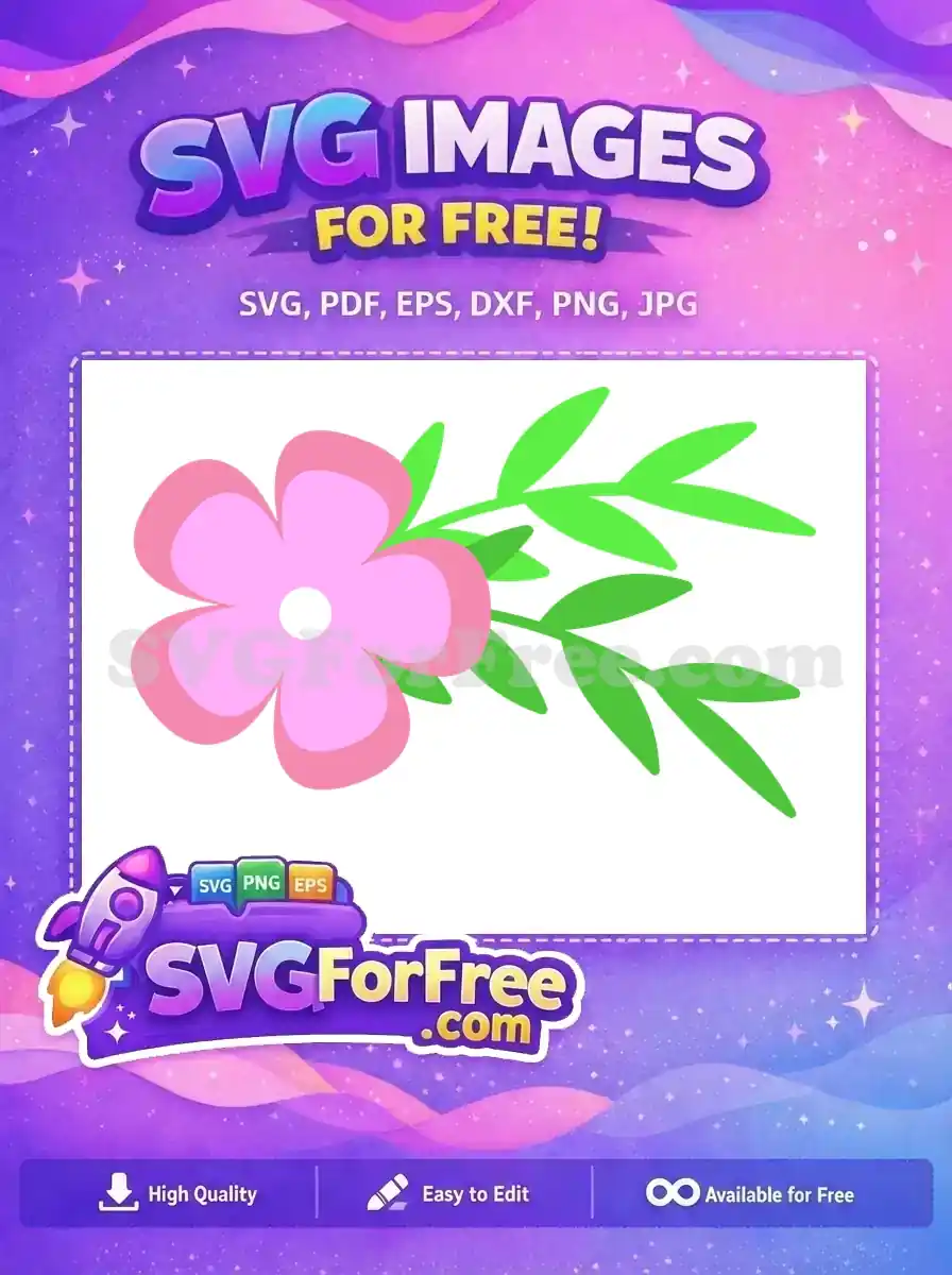 Free Pink Flower Free Green Leaves Floral Design Free SVG