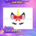 Free Eyelash Unicorn Free Red Bow Cute Free SVG - Instant Download