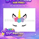 Free Eyelash Unicorn Free Colorful Flowers Unicorn Free SVG - Instant Download