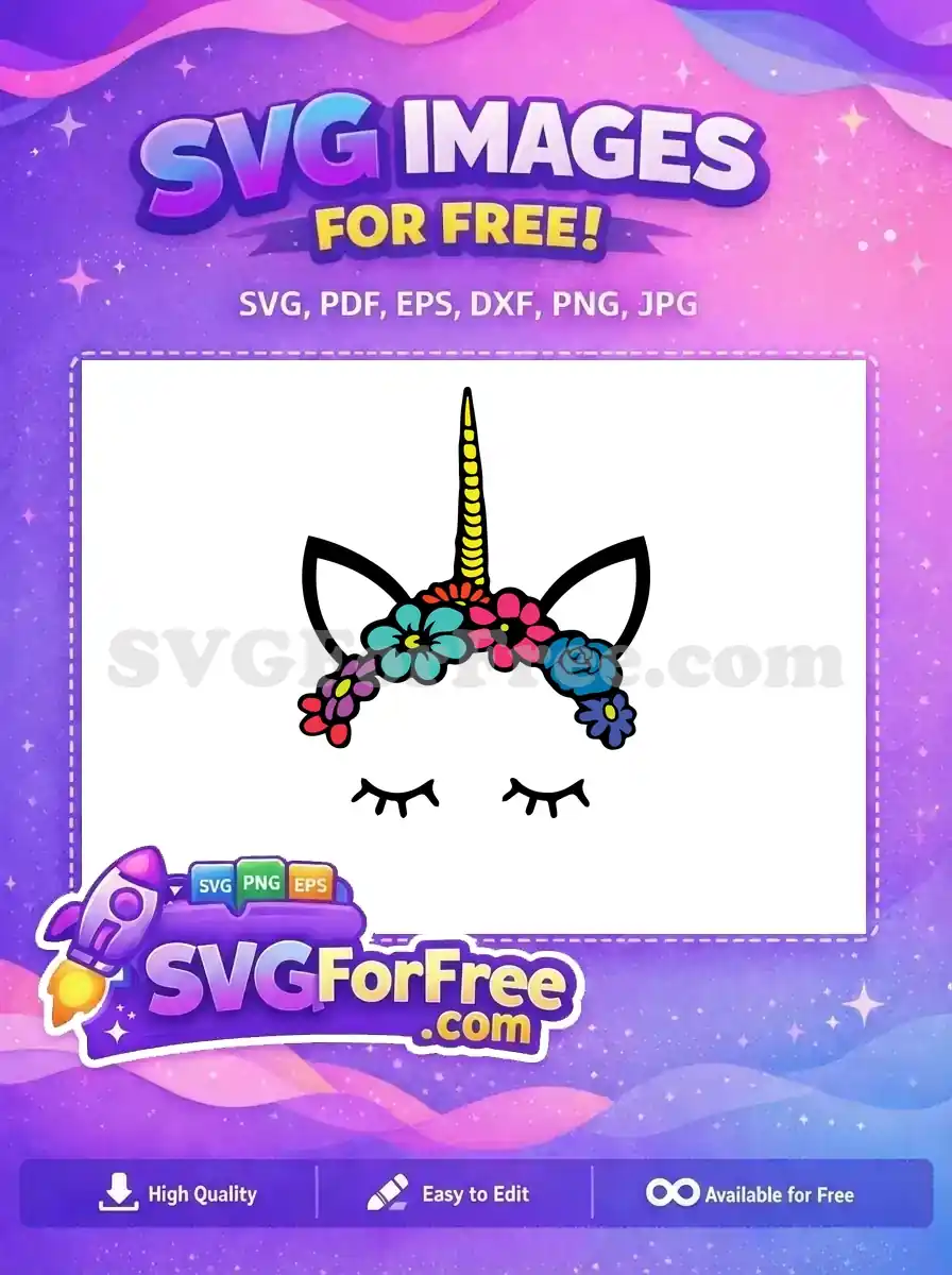 Free Colorful Flower Crown Free Eyelash Unicorn Free SVG 1