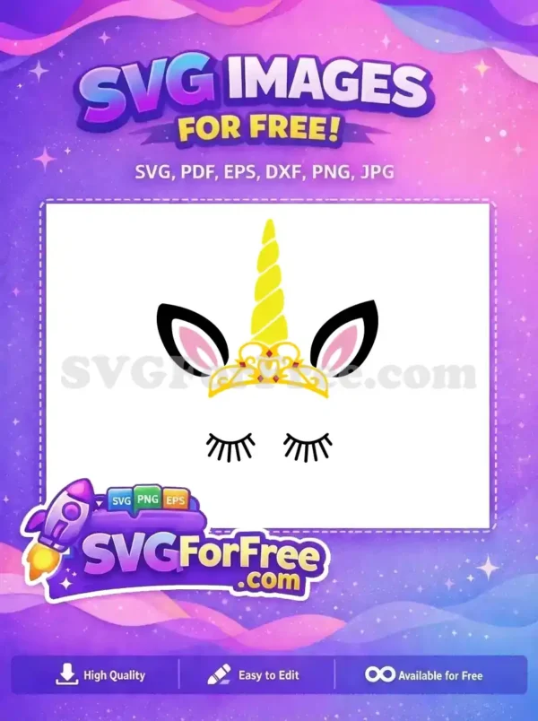 Free Eyelash Unicorn Free Golden Crown Unicorn Free SVG
