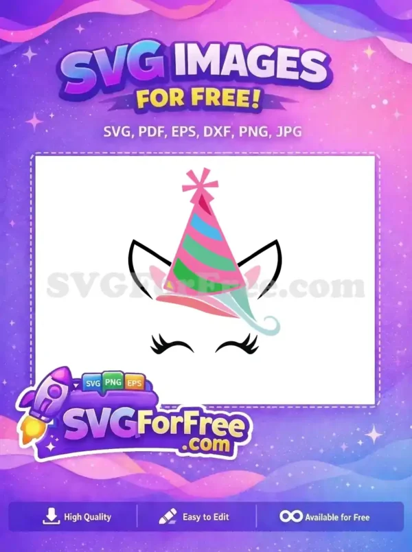 Free Striped Party Hat Free Unicorn Black Eyes Birthday Free SVG