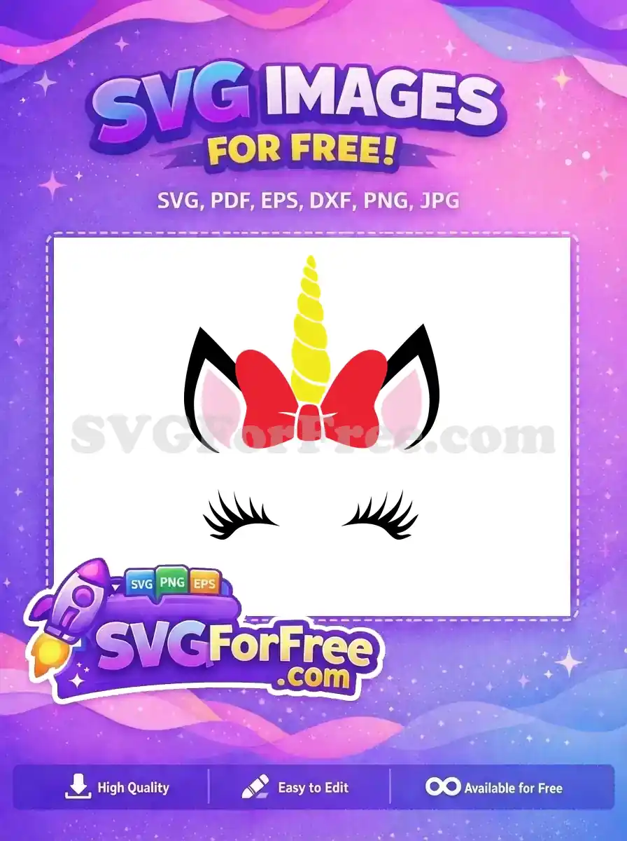 Free Black Eyelashes Free Red Bow Unicorn Free SVG