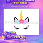 Free Golden Horn Free Pastel Flowers Unicorn Face Free SVG - Instant Download