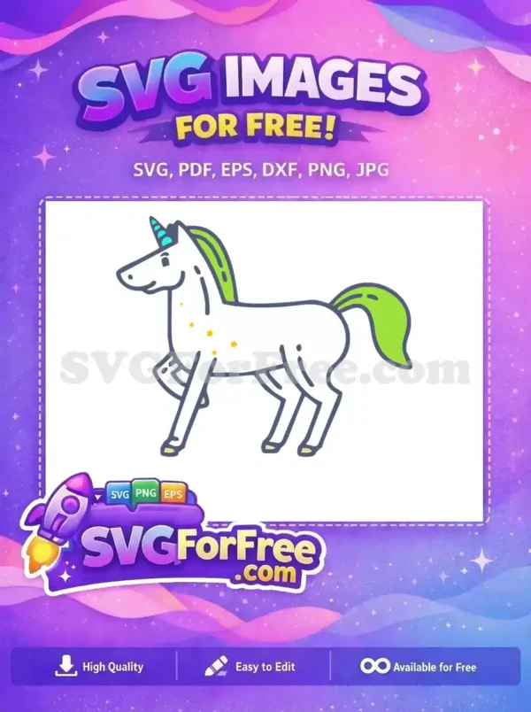 Free White Unicorn Stars Free Green Mane Cartoon Free SVG