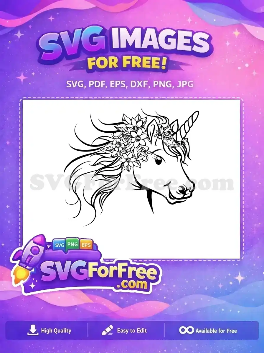 Free Floral Crown Unicorn Free Detailed Mane Design Free SVG