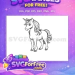 Free Outline Unicorn Free Mane Elegant Horse Free SVG - Instant Download