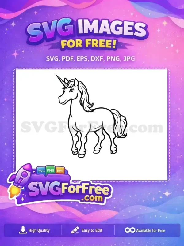 Free Elegant Mane Free Horn Detail Unicorn Free SVG
