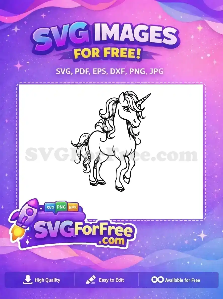 Free Flowing Mane Free Detailed Horn Elegant Unicorn Free SVG