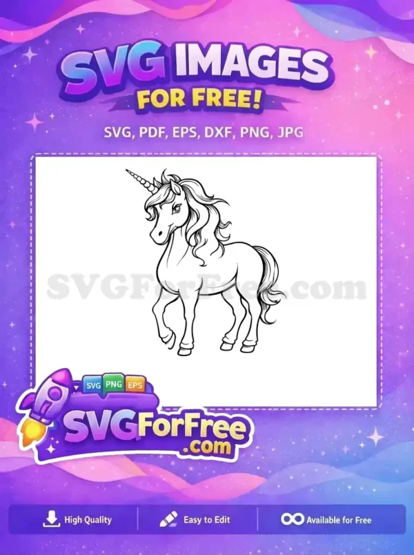 Free Flowing Mane Free Curled Horn Magical Unicorn Free SVG