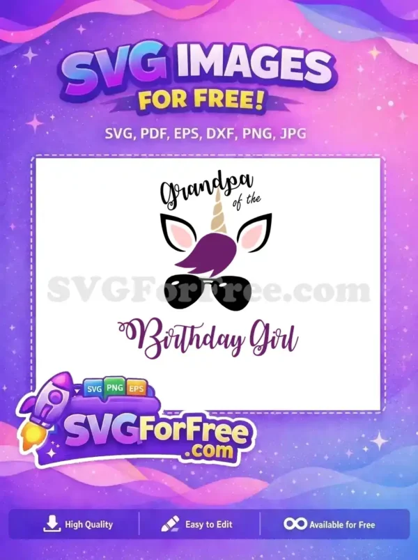 Free Grandpa Unicorn Free Birthday Girl Purple Free SVG