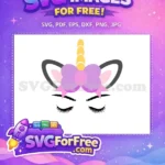 Free Eyelash Unicorn Free Purple Bow Cute Unicorn Free SVG - Instant Download