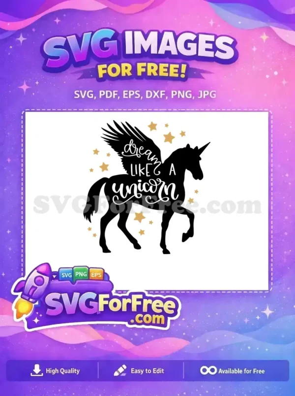 Free Dream Like Unicorn Free Stars Silhouette Art Free SVG