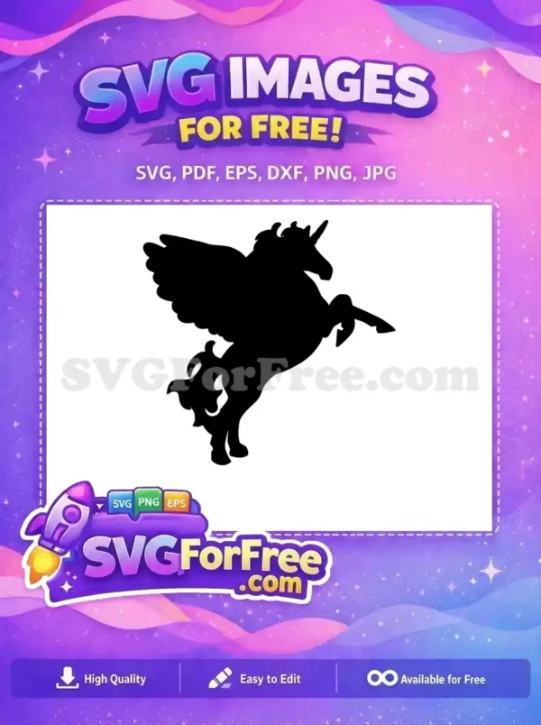 Free Black Silhouette Free Winged Elegant Unicorn Free SVG