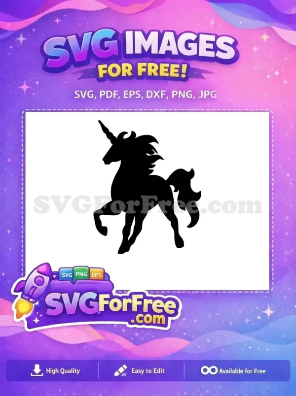 Free Black Silhouette Unicorn Free Prancing Pose Horse Free SVG