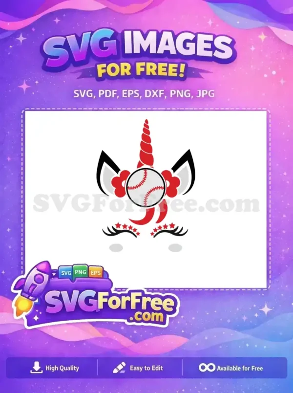 Free Red Horn Free Baseball Cute Unicorn Face Free SVG