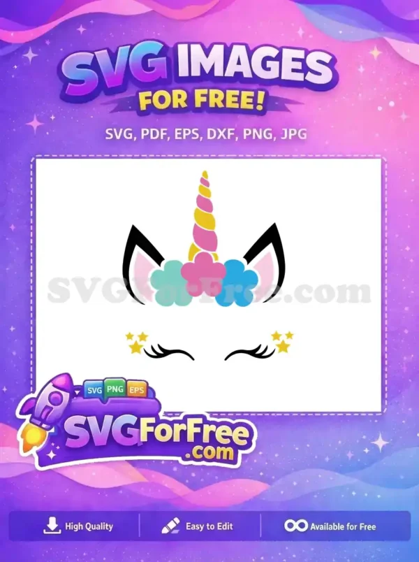 Free Colorful Flower Unicorn Free Eyelashes Stars Party Free SVG Free Colorful Flower Unicorn Free Eyelashes Stars Party Free SVG